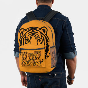 Graphic tiger face orange printed backpack