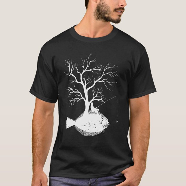 Graphic Tree Fishing Rod Fish Fluke T-Shirt (Front)