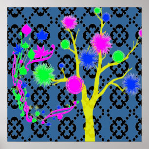 Graphic Tree in Neon Colours Poster
