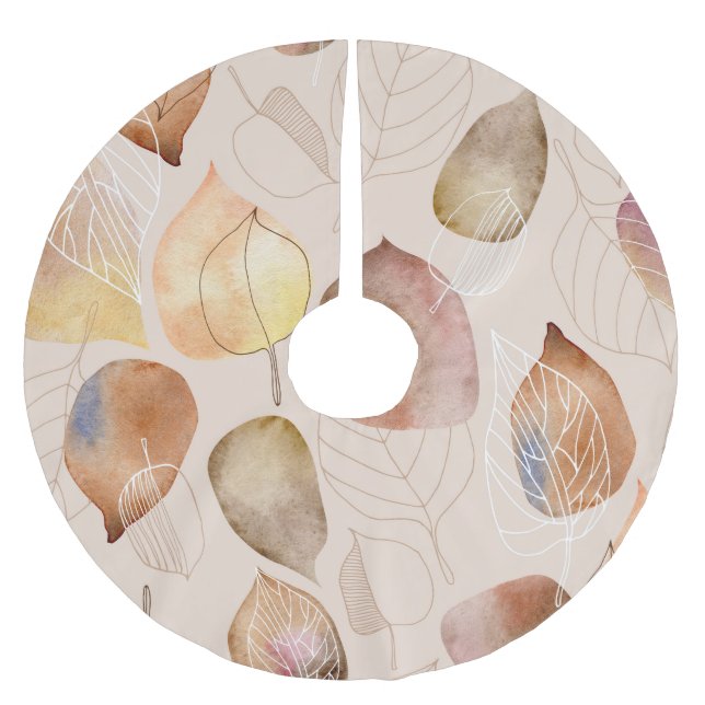 Graphic Watercolor Leaf Autumn Design Brushed Polyester Tree Skirt (Front)