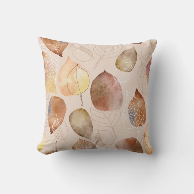 Graphic Watercolor Leaf Autumn Design Cushion (Front)
