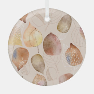 Graphic Watercolor Leaf Autumn Design Glass Tree Decoration