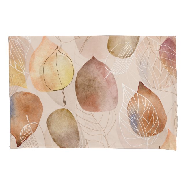 Graphic Watercolor Leaf Autumn Design Pillowcase (Front)