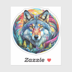 Graphic Wolf with swirling forest Sticker