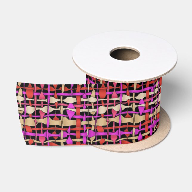 Graphic Woven Fluffy Burlap Red Satin Ribbon (Spool)