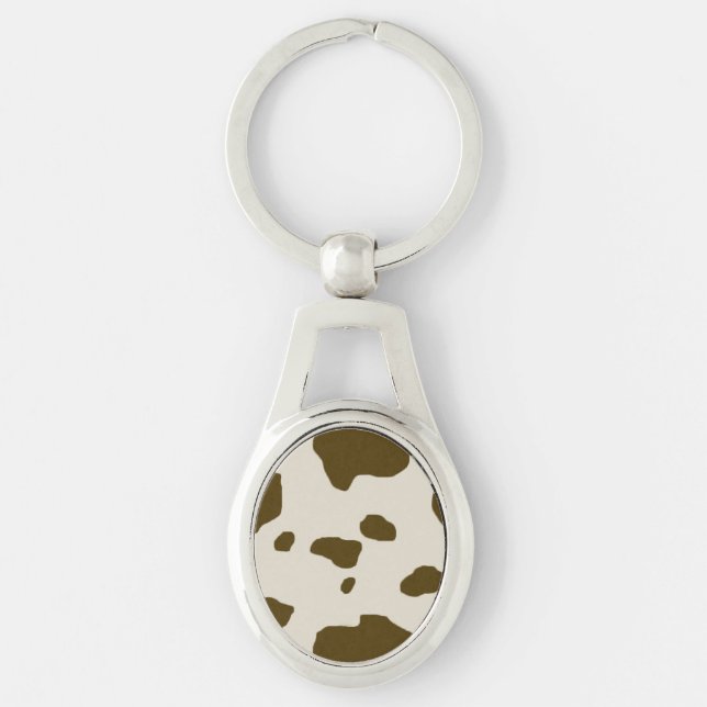 Graphical Brown Cow Spots Faux Fur Key Ring (Front)
