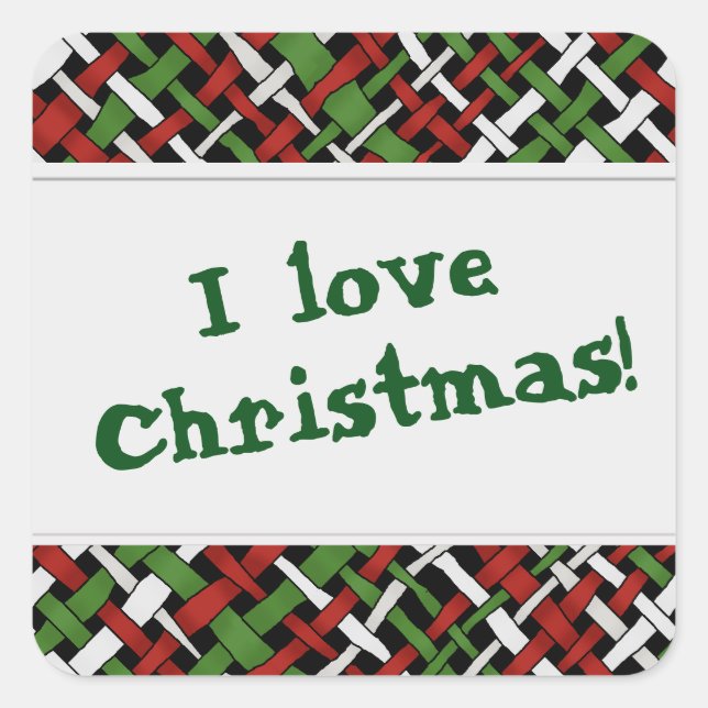 Graphical Colourful Woven Christmas Burlap any Tex Square Sticker (Front)