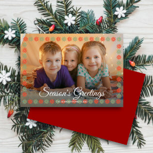 Graphical Floral Border "Season's Greetings" Photo Holiday Card