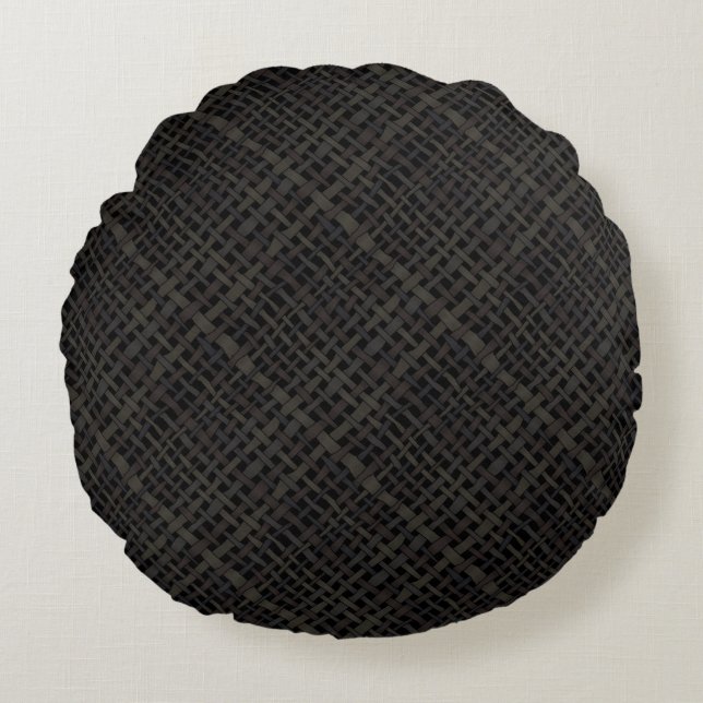 Graphical Natural Colours Woven Burlap Round Cushion (Front)