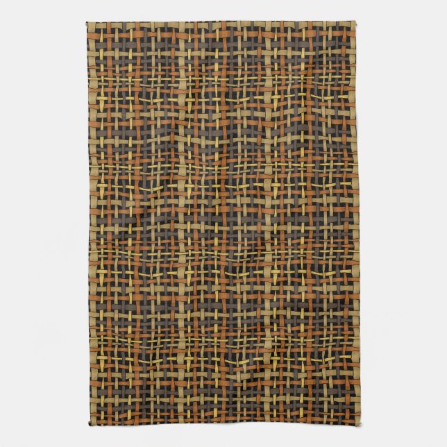 Graphical Natural looking Woven Strings Black Tea Towel (Vertical)