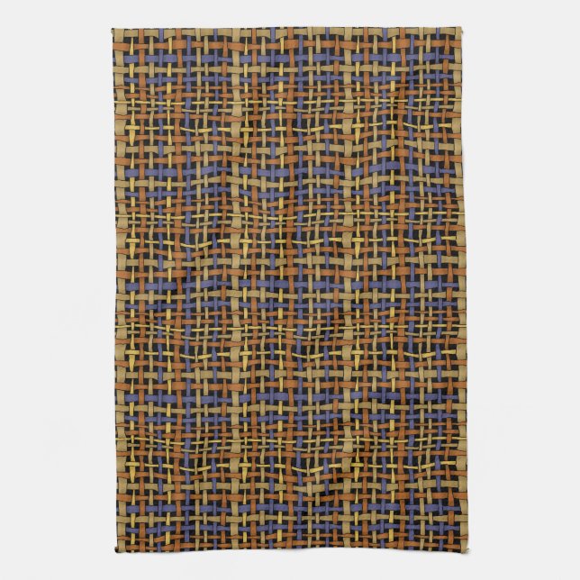 Graphical Natural looking Woven Strings Blue Tea Towel (Vertical)
