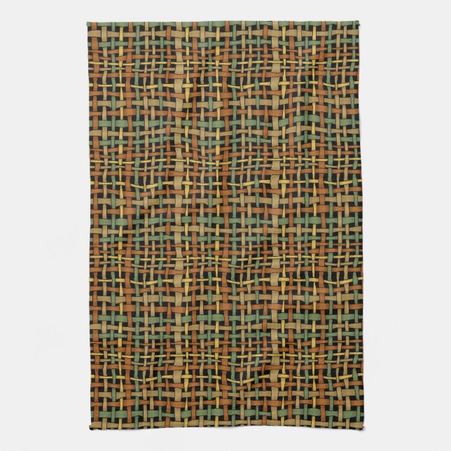 Graphical Natural looking Woven Strings Green Tea Towel (Vertical)