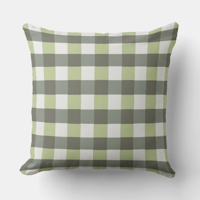 Graphical Plaid Green and Grey Chequered Cushion (Front)