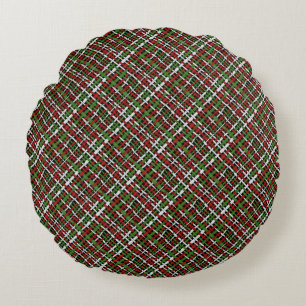 Graphical Woven Burlap Red Green White Round Cushion