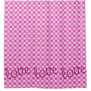 Graphical Woven Chequered Pink with Love Shower Curtain