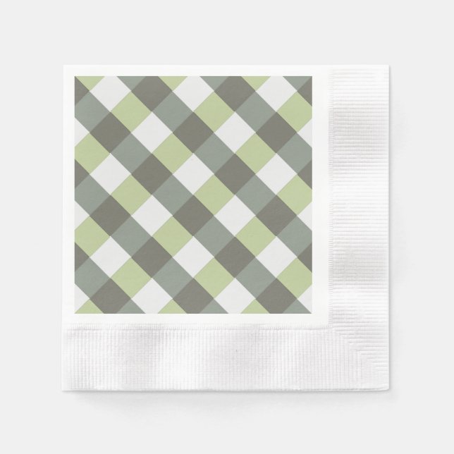 Graphical Woven Green Grey Diagonals Napkin (Front)