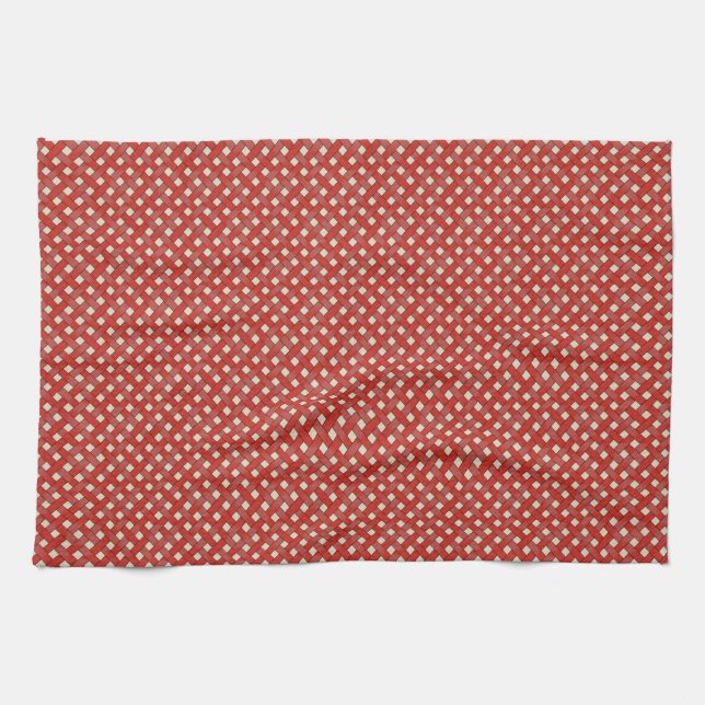 Graphical Woven Rattan Red on Custom Cream Tea Towel (Horizontal)