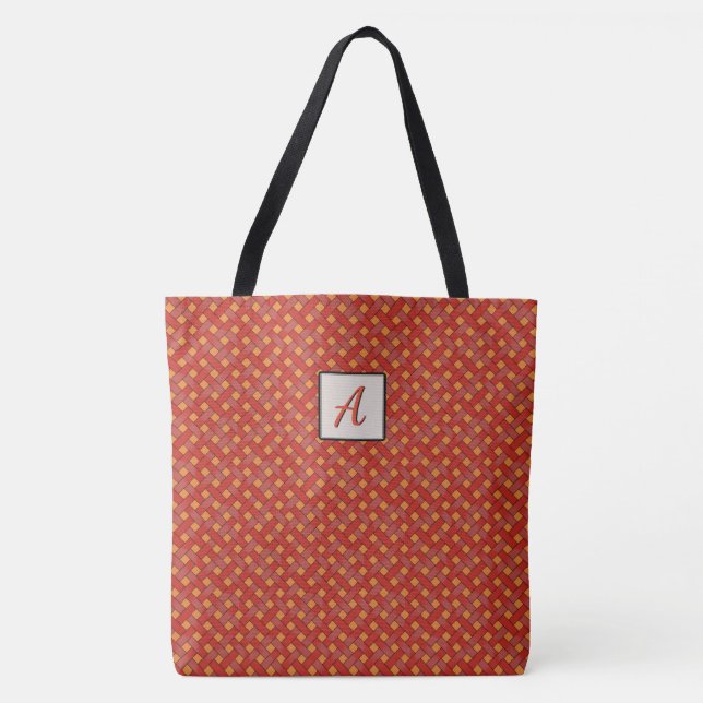 Graphical Woven Red on Custom Colour Monogram Tote Bag (Front)