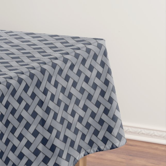 Graphical Woven Silver Rattan on Custom Dark Blue Tablecloth (In Situ)