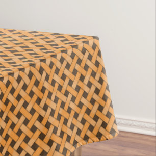 Graphical Woven Yellow Rattan on Custom Brown Tablecloth