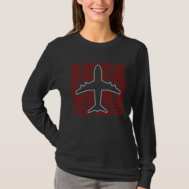 Graphically Phonic Alphabet Pilot Plane Letters T-Shirt (Front)