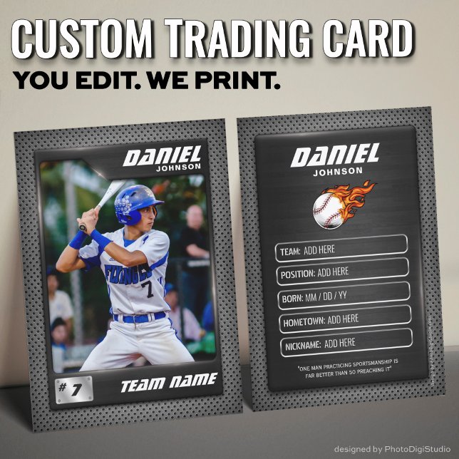 Graphite Baseball Trading Card, Baseball Player  Calling Card (Custom Baseball Trading Card, Graphite Player Card)