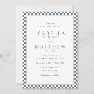 Graphite Checker Frame Wedding Invitation