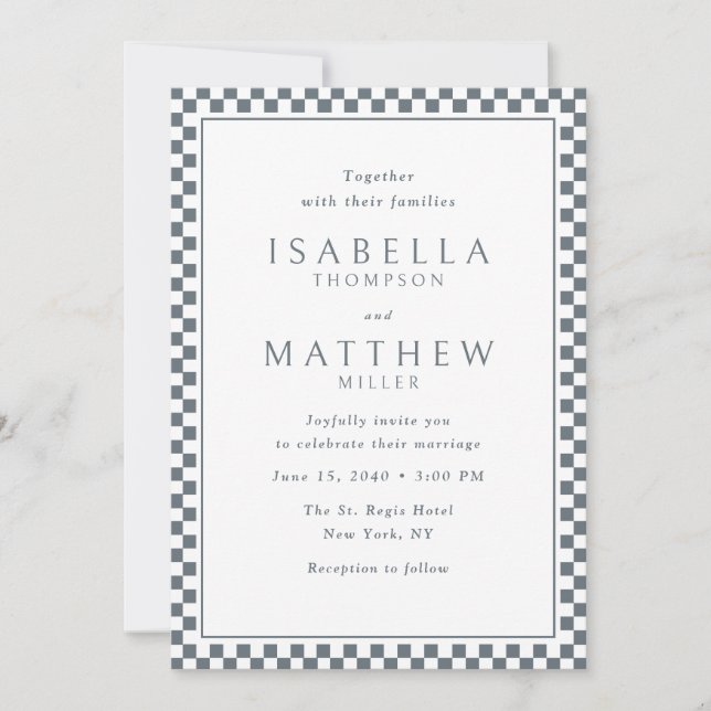 Graphite Checker Frame Wedding Invitation (Front)