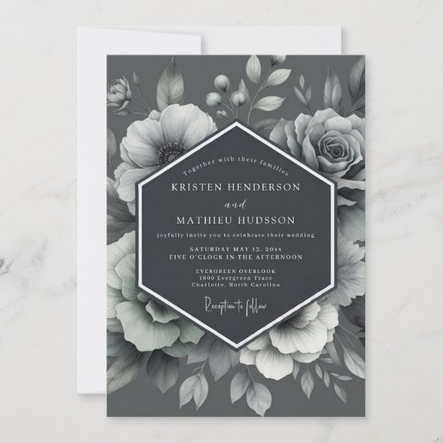 Graphite Etched Flora Wedding Invitation (Front)