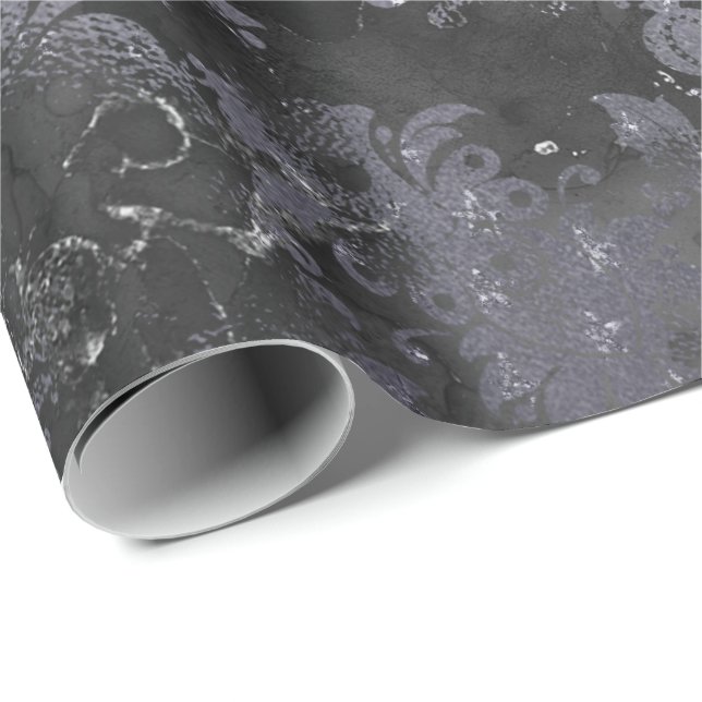 Graphite Grey Cement Black Floral Grungy Shabby Wrapping Paper (Roll Corner)