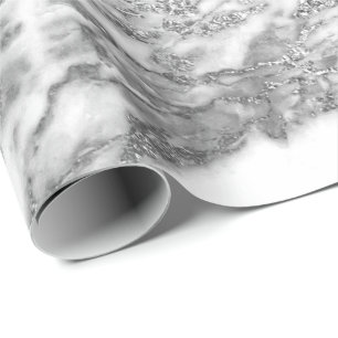 Graphite Grey Silver White Marble Shiny Glam Wrapping Paper