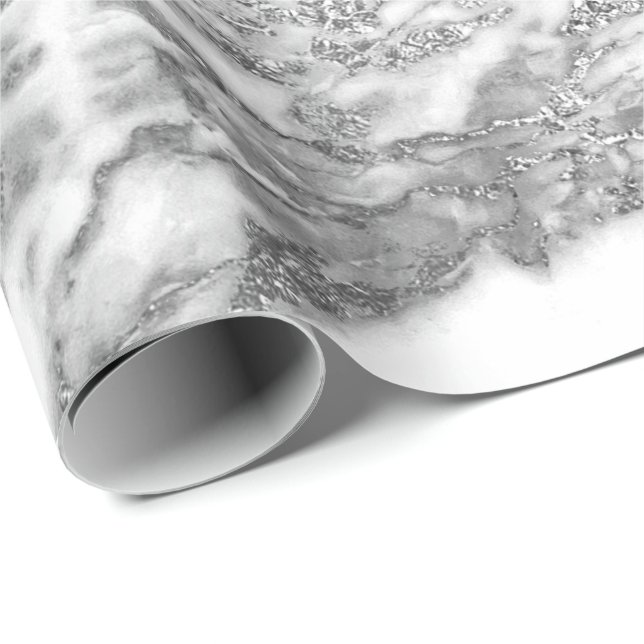 Graphite Grey Silver White Marble Shiny Glam Wrapping Paper (Roll Corner)