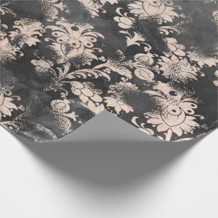 Graphite Grey Skinny Floral Grungy Shabby Chic Wrapping Paper