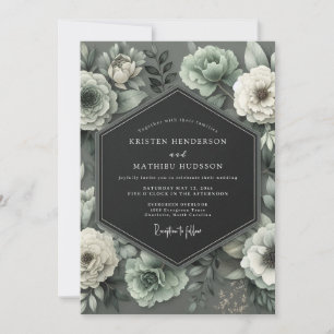 Graphite Mint Bloom Wedding Invitation