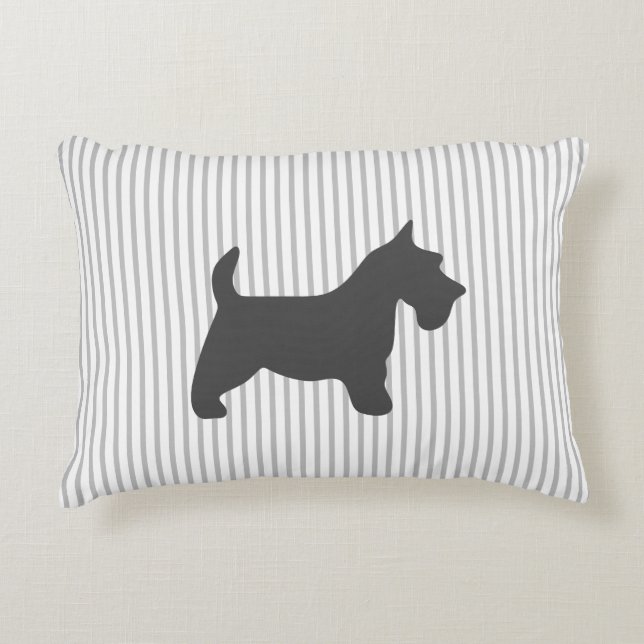 Graphite Terrier on Grey Stripes Decorative Cushion (Front)