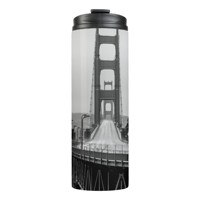 GRASCALE PHOTOGRAPHY OF CABLE BRIDGE THERMAL TUMBLER (Front)