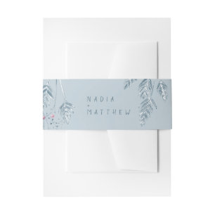 Grass and berries sketch watercolor blue wedding invitation belly band
