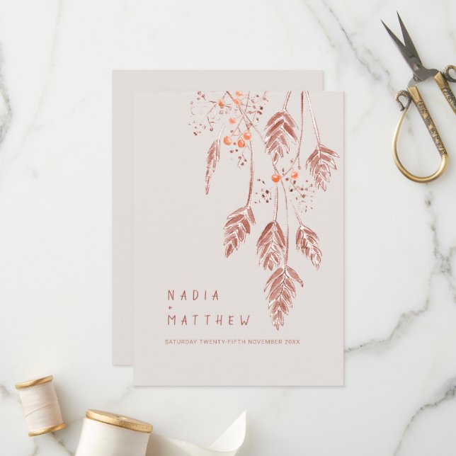 Grass berries watercolor brown orange wedding  programme (Front/Back In Situ)