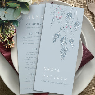 Grass berries watercolor dusty blue wedding menu