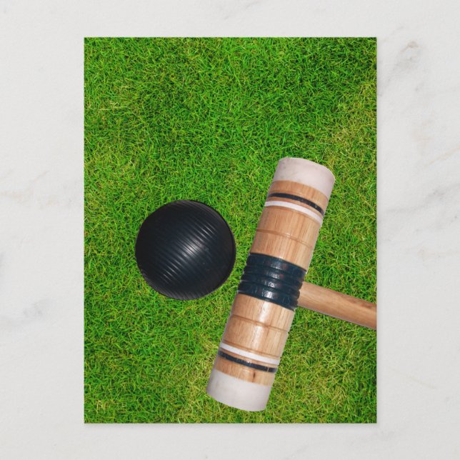 Grass, Black Croquet Mallet and Ball Postcard (Front)