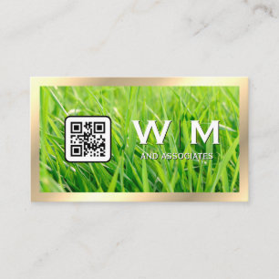 Grass   Gold Border   QR Code Business Card