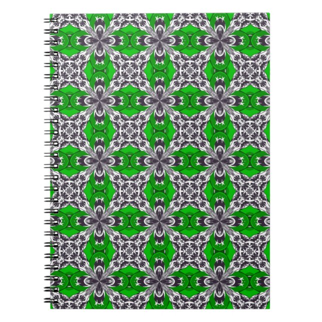Grass Green and White Repeat Tile Pattern Notebook (Front)