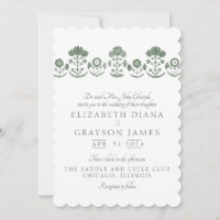 Grass Green Botanical Block Print Wedding Invitati
