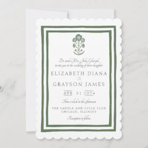 Grass Green Botanical Block Print Wedding Invitation