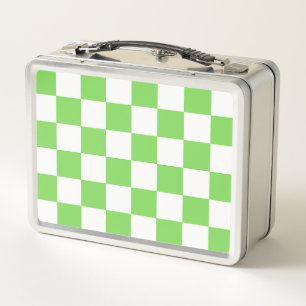 Grass green checkered metal lunch box