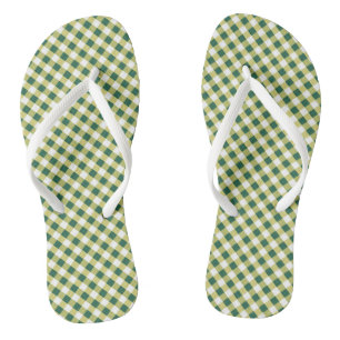 Grass Green Gingham Design Flip Flops