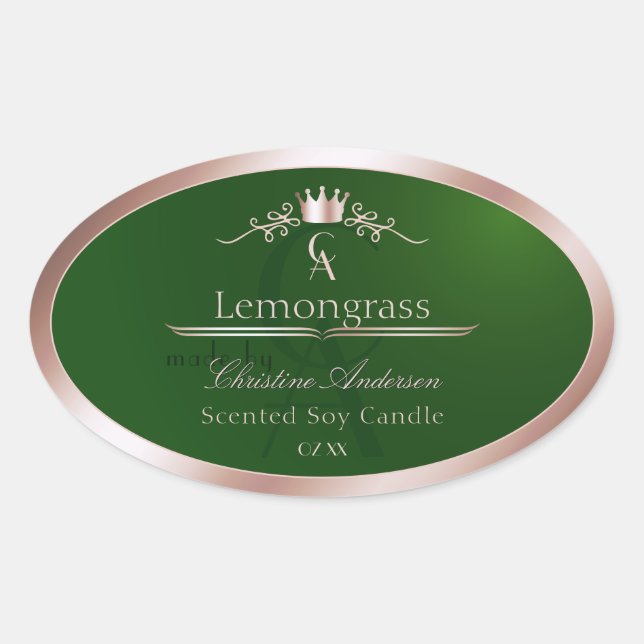 Grass Green Product Label Rose Gold Frame Monogram (Front)