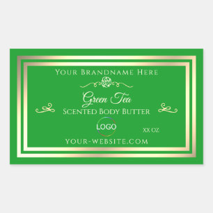 Grass Green Product Label with Gold Frame and Logo