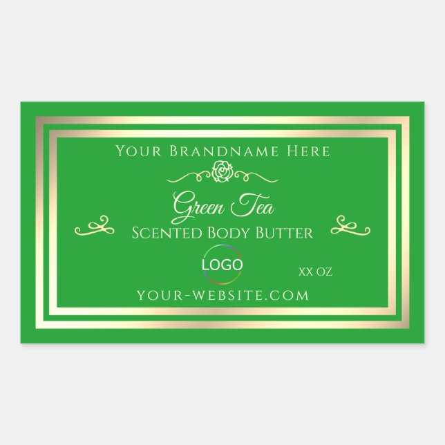 Grass Green Product Label with Gold Frame and Logo (Front)