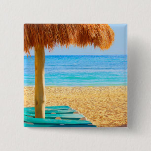 Grass Hut & Loungers On Beach 15 Cm Square Badge